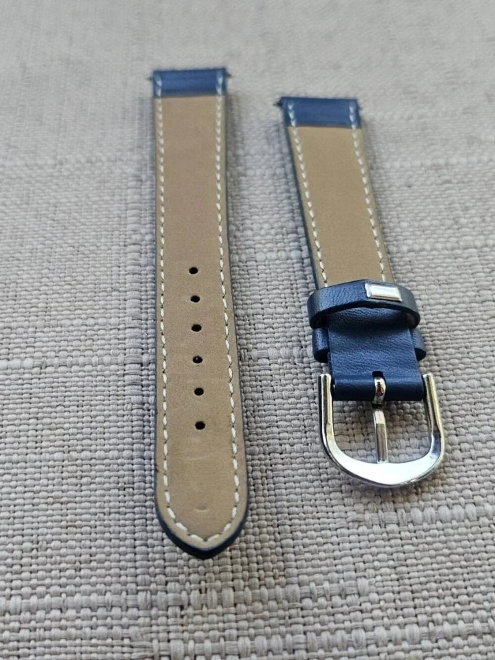 Replacement Strap Blue Leather Two Piece Strap for Watch 12mm New Unbranded